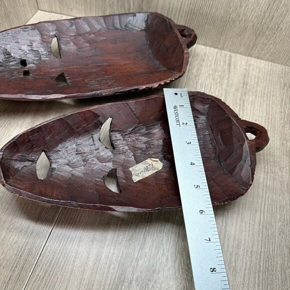 Vintage Wall Hanging Decorative Hand Carved Wood African Tribal Masks Pair Brown - Picture 13 of 13